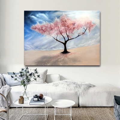 Pink big tree home decoration painting desert living room bedroom hotel decoration painting canvas painting