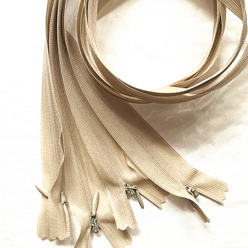 10pcs 3# beige 28cm/30cm/40cm/50cm/60cm nylon invisible soft tulle coil Chiffon zipper sewing Silk Zippers