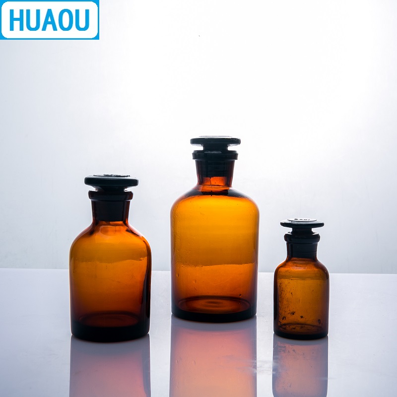 HUAOU 1000mL Narrow Mouth Reagent Bottle 1L Brown Amber Glass with Ground in Glass Stopper Laboratory Chemistry Equipment