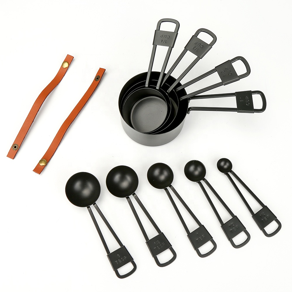 9pcs Kitchen Stainless Steel Measuring Cups and Spoons Set Black Cooking Baking Measuring Spoons Coffee Spoon Measuring Tools