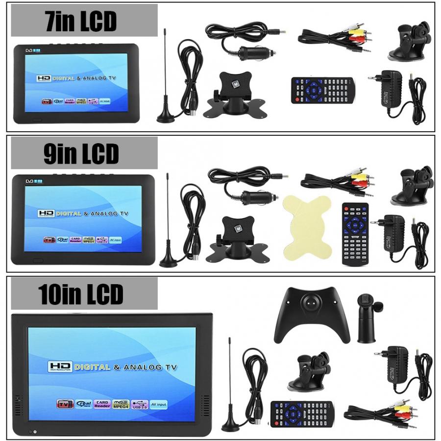 Smart Car TV 10 inch DVB-T-T2 16:9 HD 1080P Digital Analog Portable TV Color Television Player for Home Car EU Plug