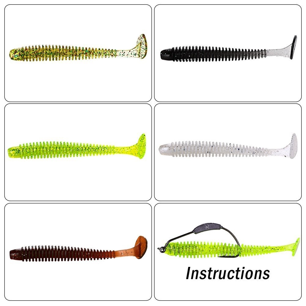 Sougayilang 5Pcs Fishing Lure 5pcs Fishing Hook Soft Bait Worm Artificial Bait Carp Minnow Earthworm Fishing Lures Baits Tackle