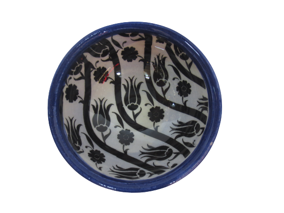Hand Made Tile Patterned Kaolin Clay Quartz Limestone Bowl 8cm Old Turkish Pattern Blue Suitable to be used as a present