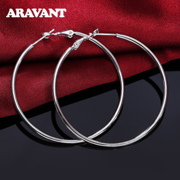 925 Silver Creole Circle Hoop Earrings For Women Men 50MM 60MM 70MM 80MM Fashion Brincos Jewelry