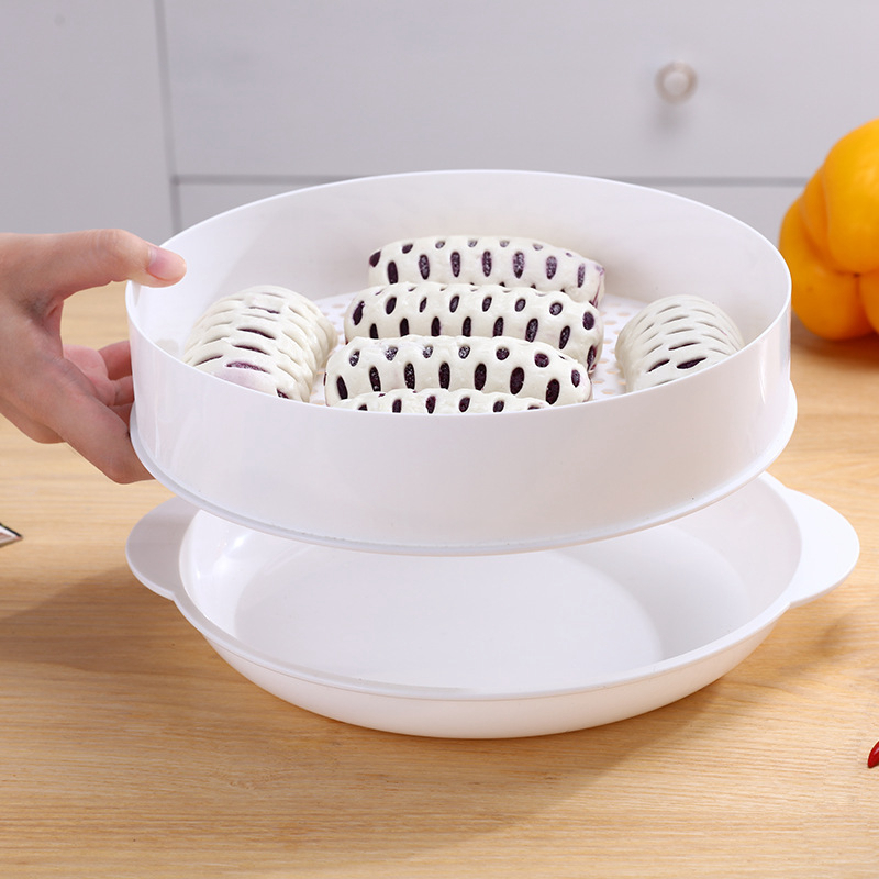 Double Layer Veggies Fish Seafood Egg Steam Cooking Durable BPA Free Round Microwave Oven Food Steamer Boiler Basket Cooker Dish