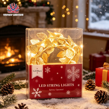 20 LED Golden Leaf Shaped String Lights