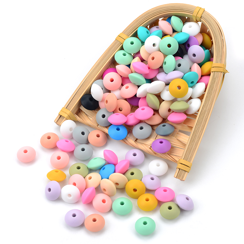 12MM 200pcs/lot Silicone lentil Beads Silicone BPA Free DIY Charms Newborn Nursing Accessory Teething Necklace Teething Toy