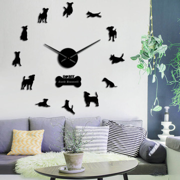 Jack Russell Terrier Dog Breed 3D Acrylic Simple DIY Wall Clocks Animals Pet Store Wall Art Decor Quiet Sweep Unique Clock Watch