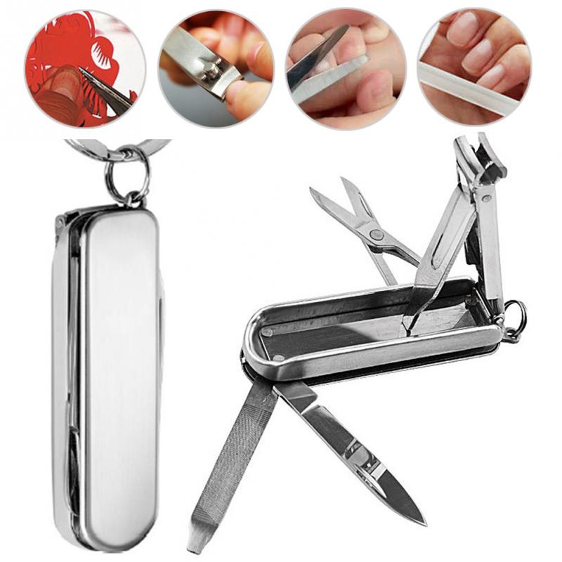 1PC Folding Nail Clipper Multifunctional 4 In 1 Stainless Steel Nail Clipper Scissors Lima Knife With Key