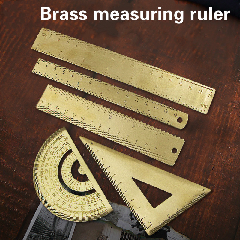 Vintage Brass Ruler Triangle Ruler Wave ruler Protractor School Kids Gift Set Measure Tools 10-18cm Ruler Stationery Accessories