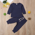 Casual Newborn Baby Boy Girl Solid Color Long Sleeve Cotton T-shirt Tops Long Pant 2PCS Homewear Baby Clothing Set