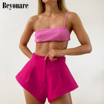 Beyouare Red Shorts Women Summer High Waist Elegant Loose Solid Female Office Lady Wide Leg Casual Streetwear Hot Shorts 2020