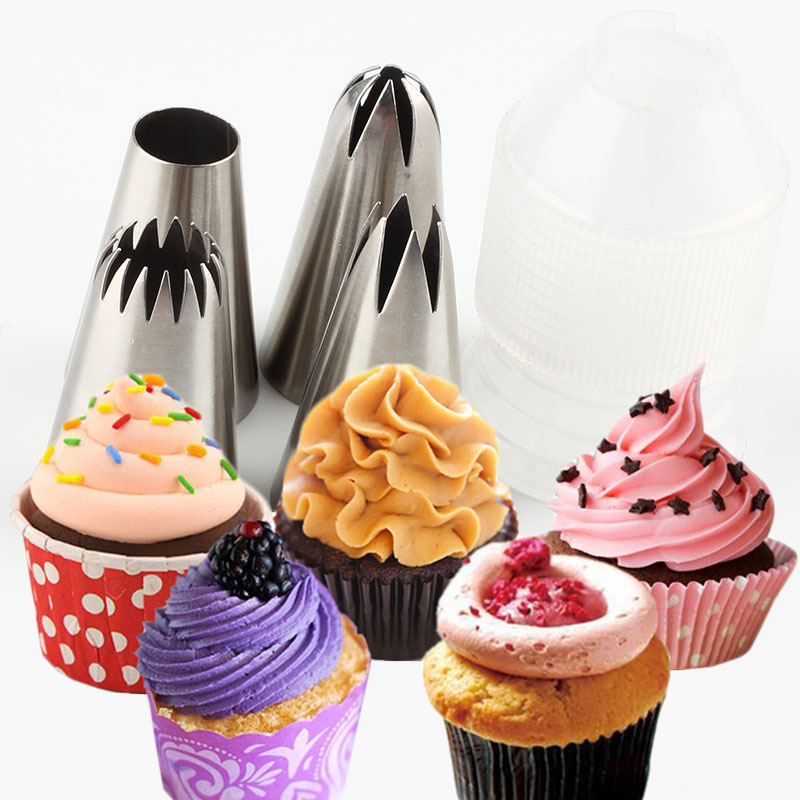 4Pcs Large Russian Icing Piping Pastry Nozzle Tips Baking Tools Cakes Decoration Set Stainless Steel Nozzles Cupcake Dessert