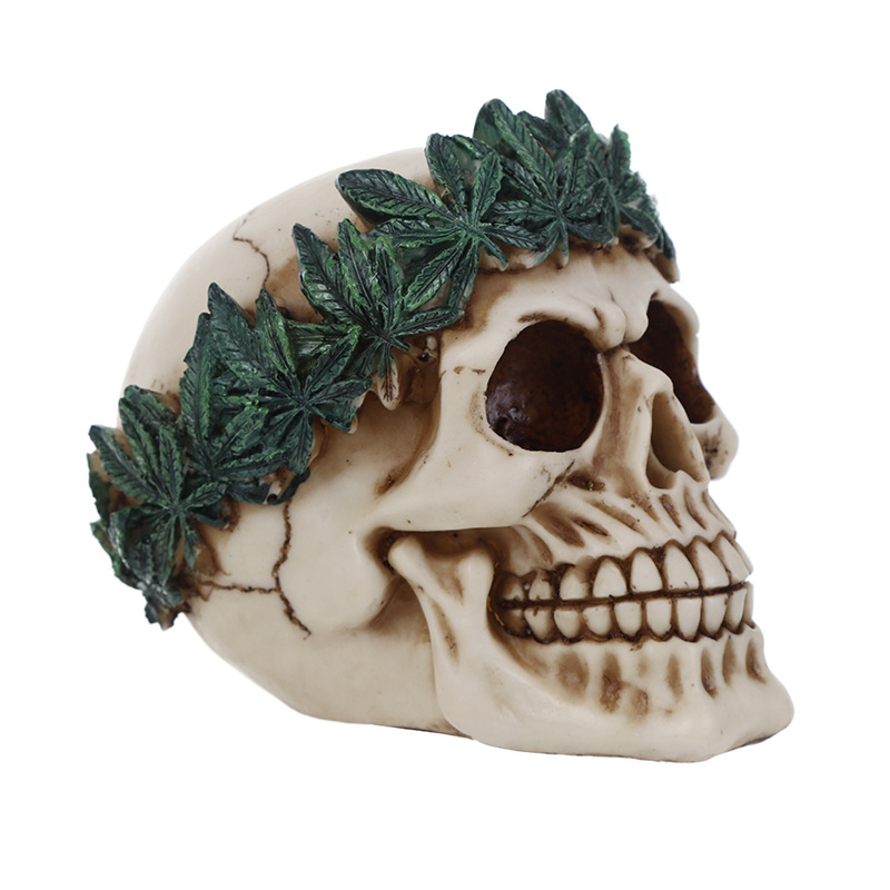 VILEAD 12.5cm Resin Craft Statues Flower-Crown Skull Head Home Office Accessories Music Bar Decoration Creative Skull Ornament