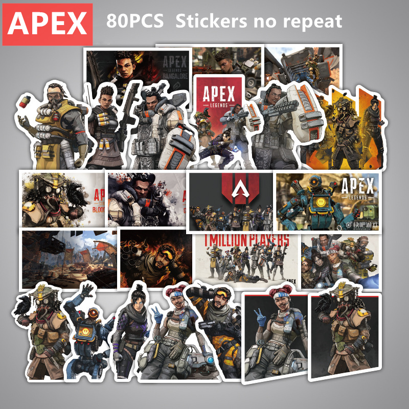 80 PCS/LOT Apex legends Stickers Toy Waterproof Oilproof computer Glass Backpack Mirage Caustic Bangalore Wraith Luggage Sticker