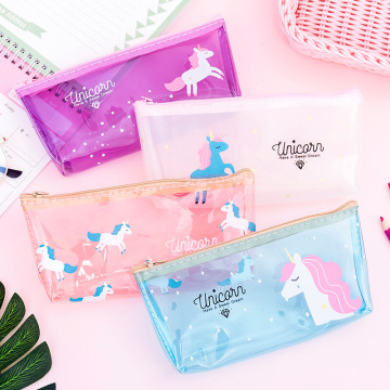 Kawaii Cartoon Unicorn Transparent Pencil Case Cute Zipper Student Pen Bag Korean Stationery Office & School Supplies