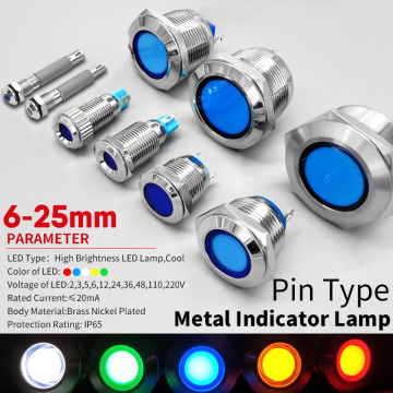 1pc 19 22 25mm Waterproof IP67 Metal LED Warning Indicator Light Signal Lamp Pilot Wire 3V 5V12V24V110V220V 2 pins Welding foot