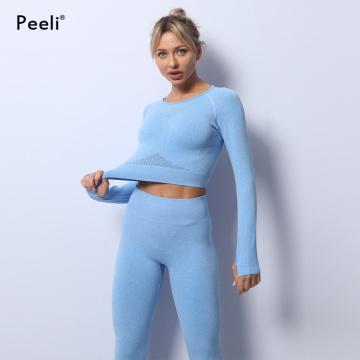 Seamless Women Yoga Set Fitness Clothes Sports Suit Long Sleeve Shirts High Waist Workout Leggings Running Gym Set Sportswear