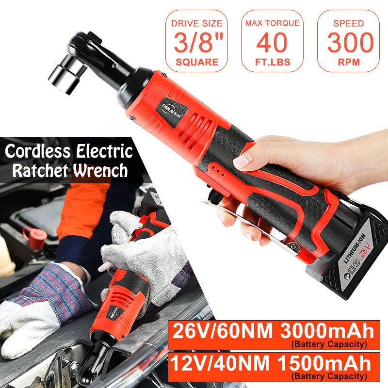 12/26V 3/8" Cordless Electric Ratchet Wrench Tool Set Kit Rechargeable Lithium-Ion Battery Scaffolding Impact Wrench Power Tool