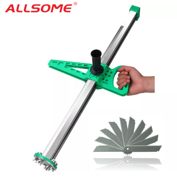 ALLSOME Stainless Steel Manual Gypsum Board Cutting Artifact Roller Type Hand Push Drywall Cutting Tool + 12pcs Blades HT2622
