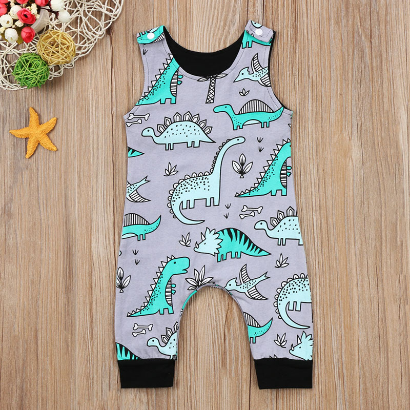 2018 Brand New Newborn Toddler Baby Boy Girl Jumpsuit Casual Dinosaur Cartoon Animal Romper Outfit Summer Sleeveless Sunsuit