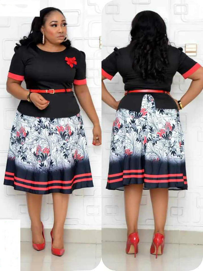 5XL 6XL Plus Size Mom Dress O Neck Flower Print Midi Dresses Bodycon High Waist African Clothes Women Vestidos Ladies Robe Femme