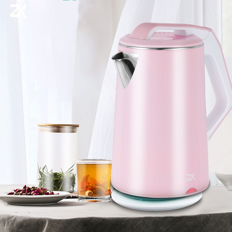 ZK Electric Kettle Fast Hot boiling Stainless Water Kettle Teapot Anti-Overheat 1500W Pink Water Boiler