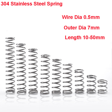 10PCS Y Type Spring 304 Stainless Steel Pressure Spring Wire Dia 0.5mm Outer Dia 7mm Length 10-50mm