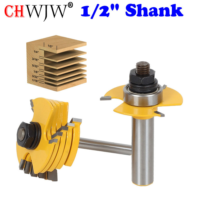 2PC 1/2"&1/4" Shank 6 Piece Slot Cutter 3 Wing Router Bit Set Woodworking Chisel Cutter Tool Tenon Cutter for Woodworking Tool