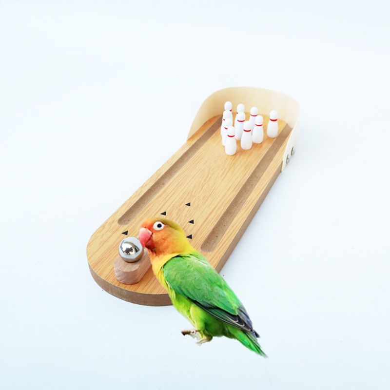Parrot Bird Toy Wooden Mini Desktop Bowling Parakeet Intelligence Training Game L29K