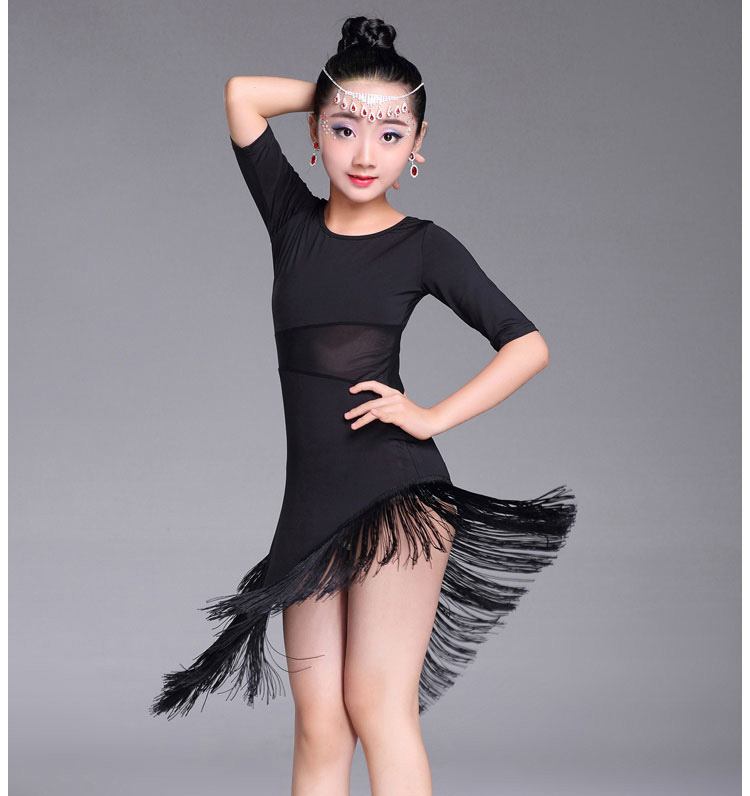 New Kids Child Girls Latin Dance Dress Fringe Latin Dance Clothes Salsa Costume Black Red Ballroom Tango Dresses For Sale