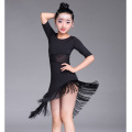New Kids Child Girls Latin Dance Dress Fringe Latin Dance Clothes Salsa Costume Black Red Ballroom Tango Dresses For Sale