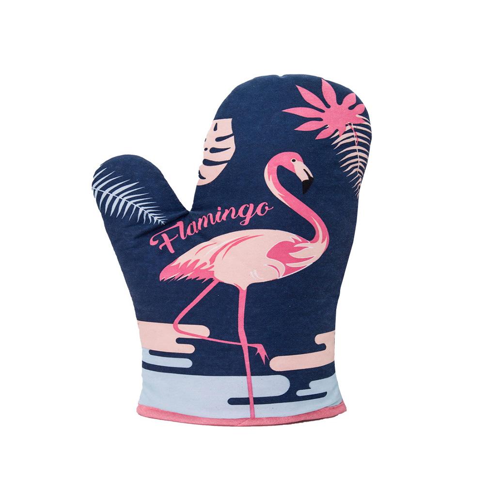 1PC New Flamingo Printed Oven Mitts Cotton Glove Microwave Oven Hot Baking Insulated Mitten, Designed for Light Duty Use