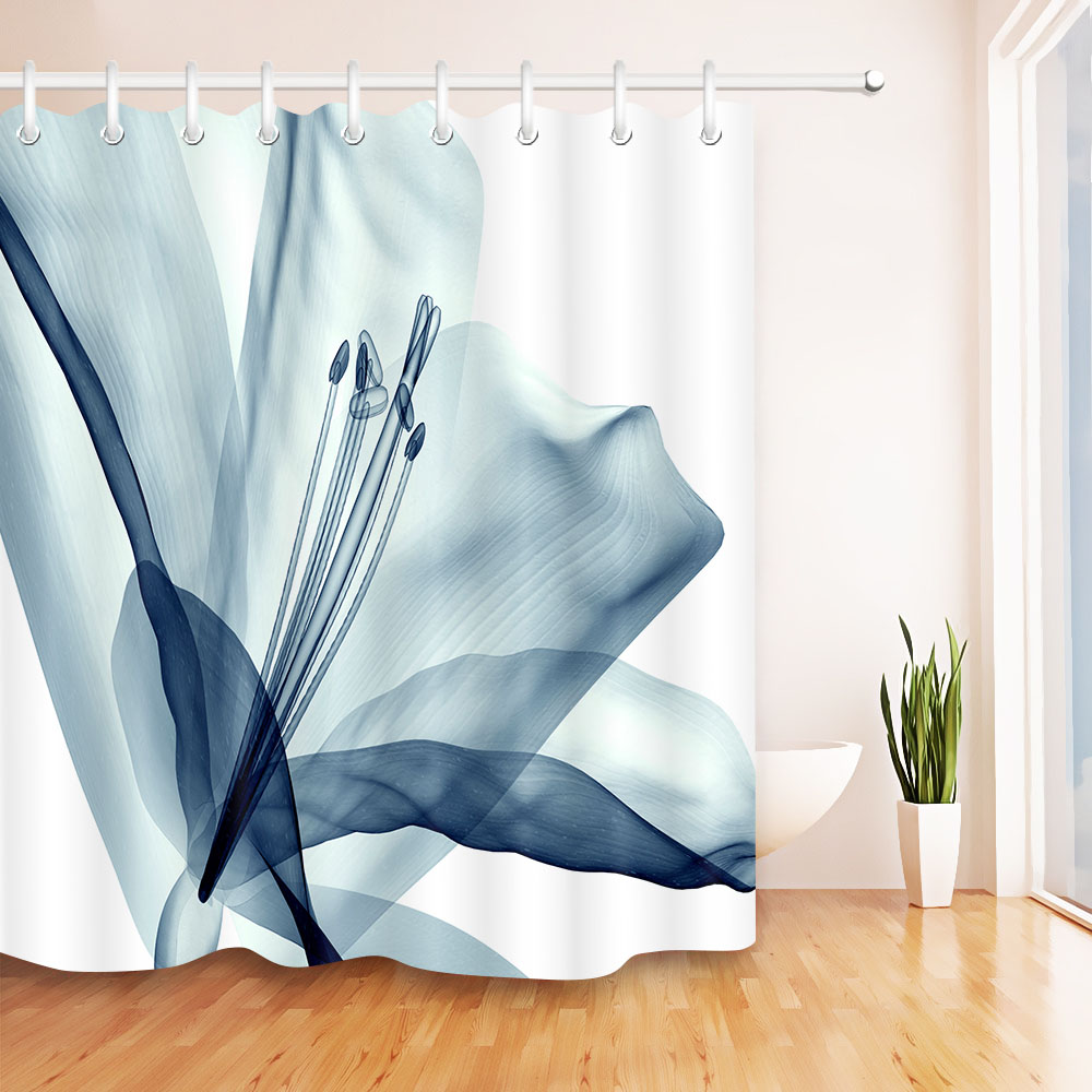 Black Transparent Flower White Shower Curtain Nature Waterproof Bathroom Fabric For Art Bathtub Decor