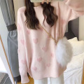 Autumn and winter new loose wild sweet peach heart mink wool sweater women's small fresh pullover sweater