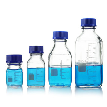 Blue Lid Reagent Bottle Glass Square Bottle Transparent with Scale Laboratory Reagent Bottle 100/250/500/1000ml