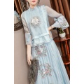 2021 chinese traditional cheongsam tops for women chiffon linen blouse mesh crane embroidery china clothing qipao top tang shirt