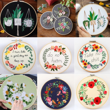 DIY Flowers Plants Pattern Embroidery Set Needlework Tools Printed Embroidery Fabric Round Embroidery Kit DIY Sewing Craft Kit
