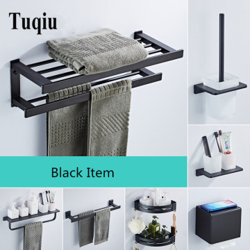 Black Bathroom Accessories Set Bathroom Shelf Aluminum Bath Hardware Sets Towel Rack,Paper holder Toilet Brush Holder towel Bar