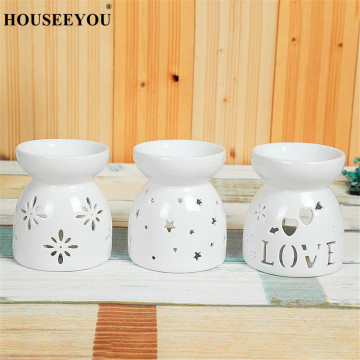 Mini Love Heart Ceramic Aroma Burner Essential Oil Lamp Hollowing Candle Holder Incense Censer Aromatherapy Furnace Candlestick