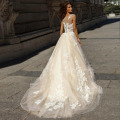 Champagne Wedding Dress 2020 Scoop Neck Illusion Lace Applique Ball Gown Bridal Dress Wedding Gown Plus Size vestido novia