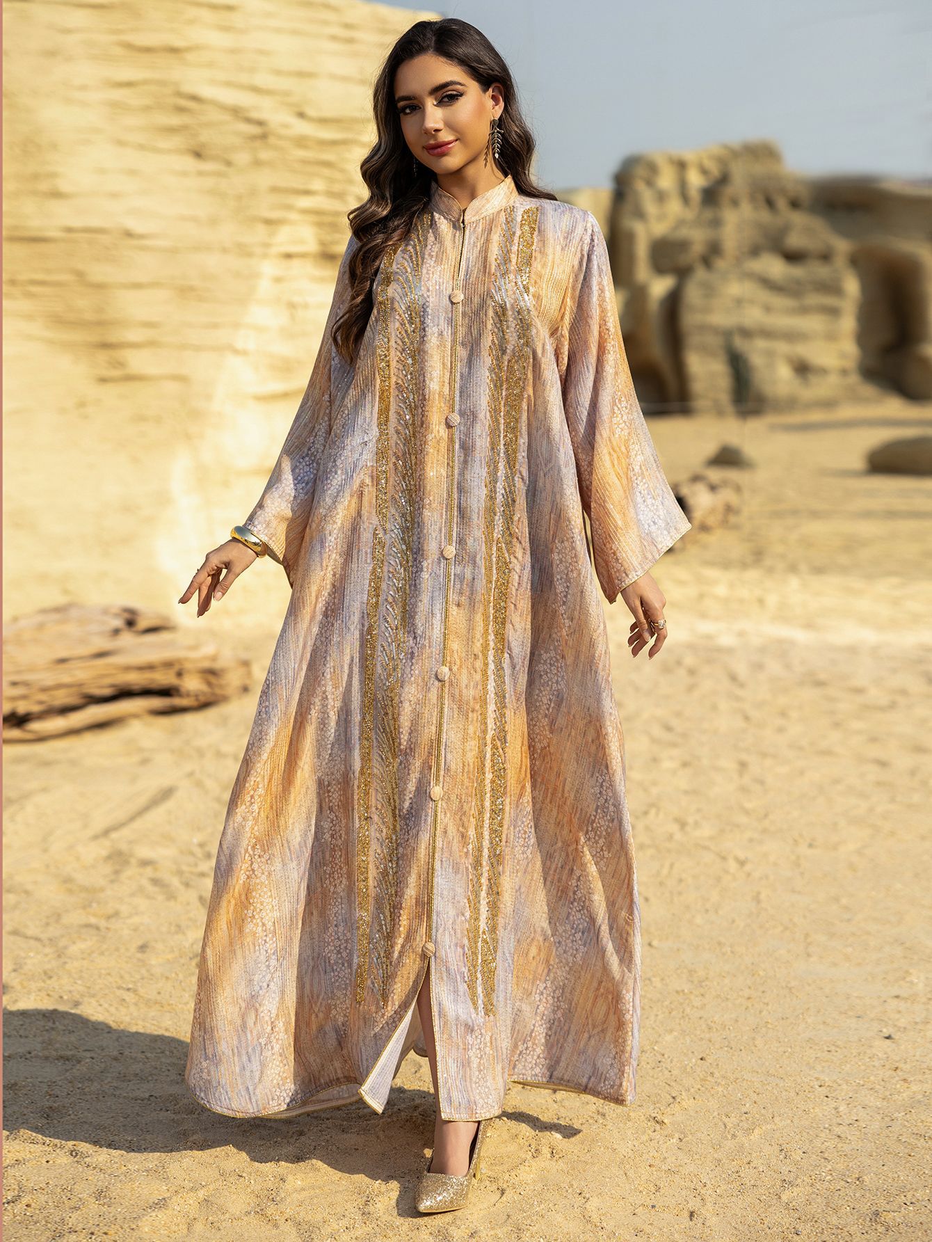Sequin Embellished Printed Maxi Dress Detail