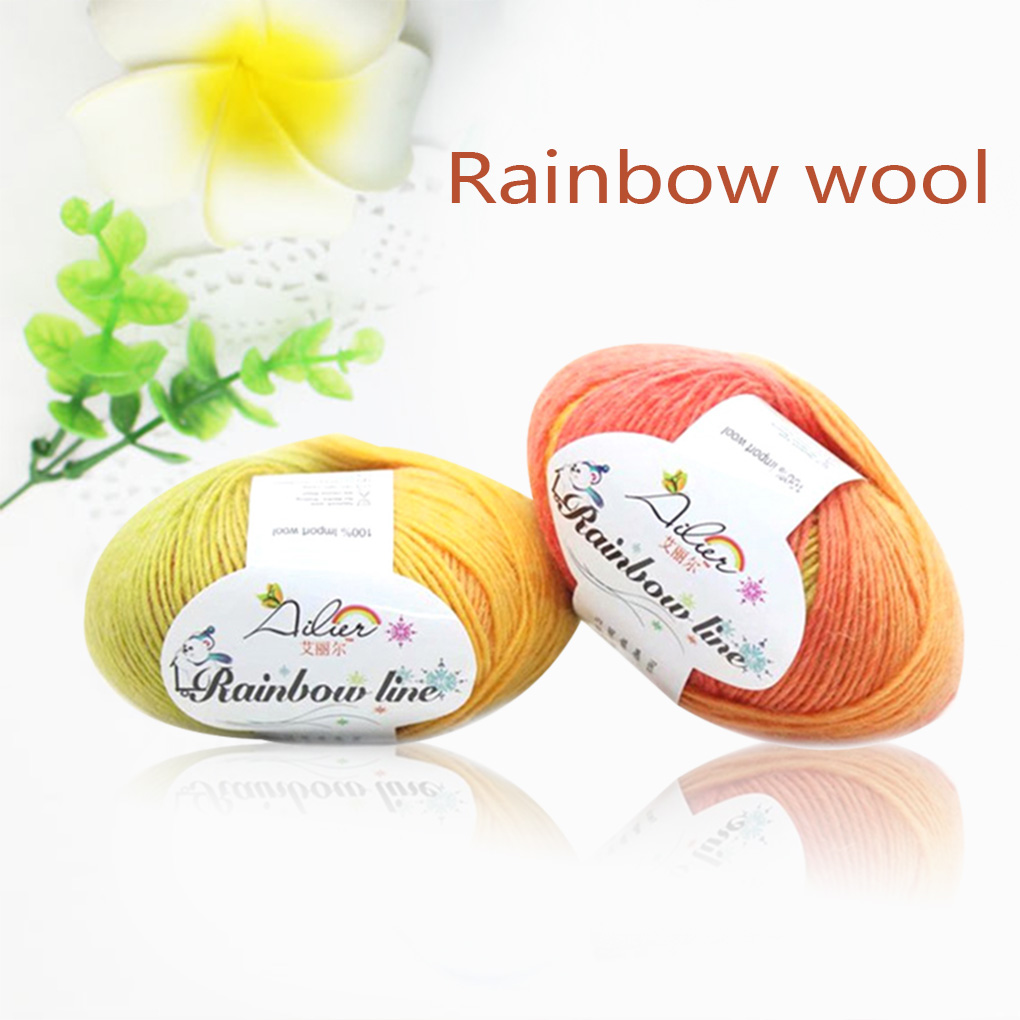 Yarn Knitted Chunky Hand-Woven Gradient Rainbow Colorful Knitting Needles Crochet Weave Thread