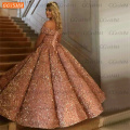 Sparkly Pink Evening Dresses 2020 Women abendkleider Sequins Off Shoulder Ball Gown Formal Dress Long Custom Made robe de soiree