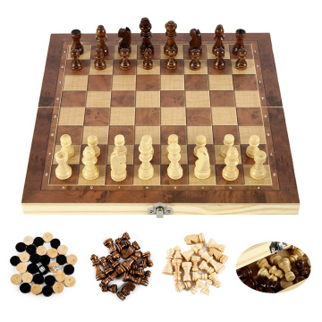 Folding Wooden International Chess Set 3IN1 Magnetic Wooden Folding Chess Board Game Funny Game Puzzle Game for Kids Toys Gift