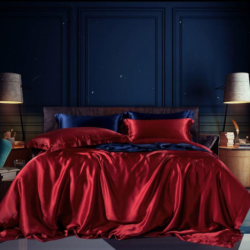 Gray Gray 4-Pcs Premium 100%Mulberry Silk Luxury Bedding Set Queen size King Ultra-Soft Bed sheet set Duvet cover Pillow shams