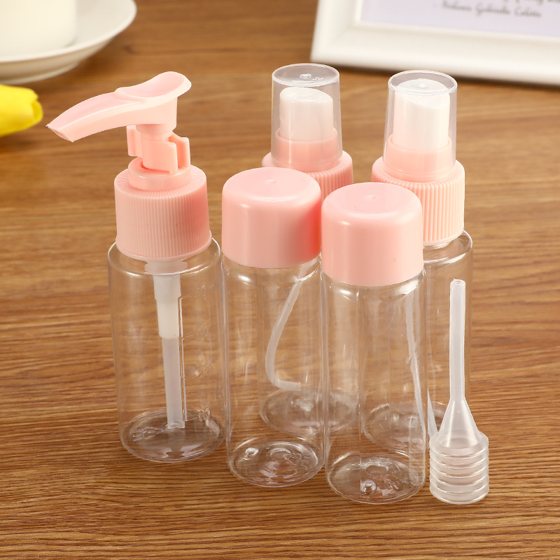 5pcs/set Portable Spray Refillable Bottles Kit Plastic Face Cream Lotion Makeup Container Home Travel Empty Spray Refill Bottles