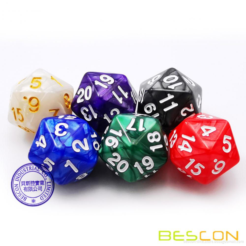 Bescon D20 Spindown Dice 22MM, Assorted Marble Colors 6pcs Set