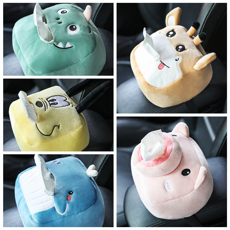 New Car Tissue Box Cute Napkin Cartoon Cute Plush Tissue Paper Holder for Home Office Car Interior Accessories