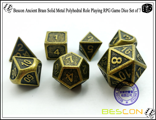 Bescon New Style Ancient Brass Solid Metal Polyhedral Role Playing RPG Game Dice Set (7 Die in Pack)-4